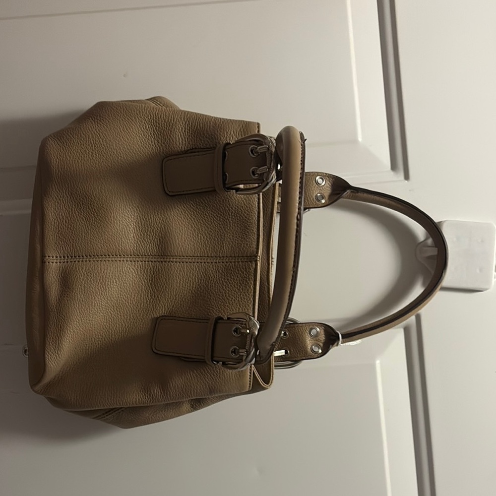 Tignanello Tan Satchel with Buckle Details